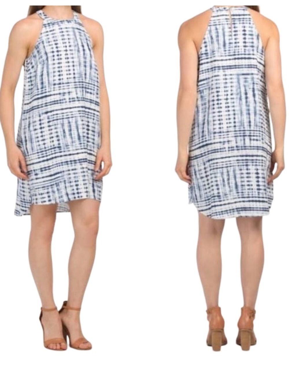 Cynthia Rowley Blue and White Linen High-Low Shift Dress